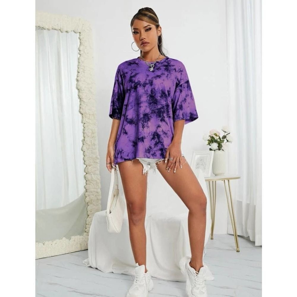 Purple Black Tie Dye Drop Shoulder Tee - Picture 3 of 7